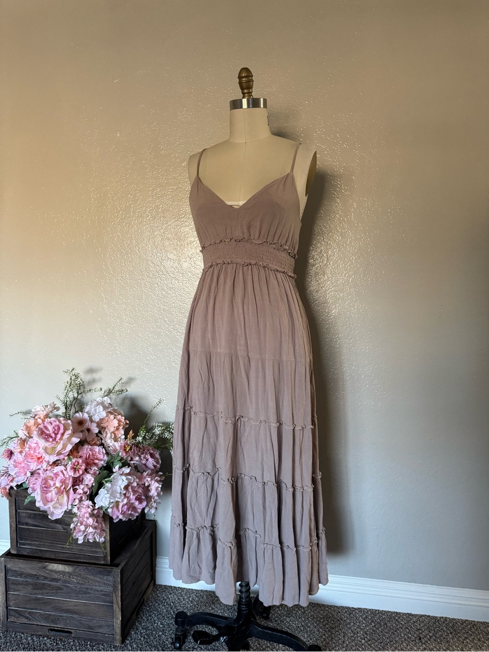 Spaghetti Strap Maxi Dress in Dusty Mauve